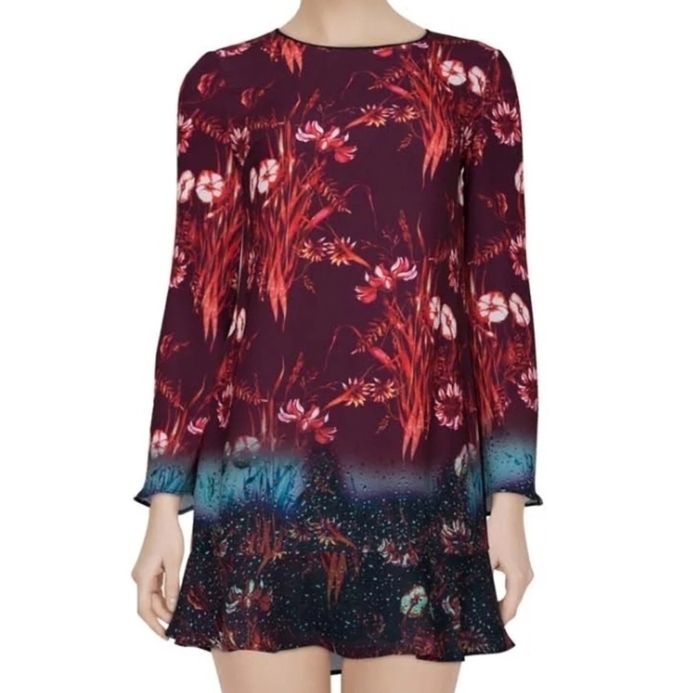 Clover Canyon Floral Print Long-Sleeve Mini Dress Size S